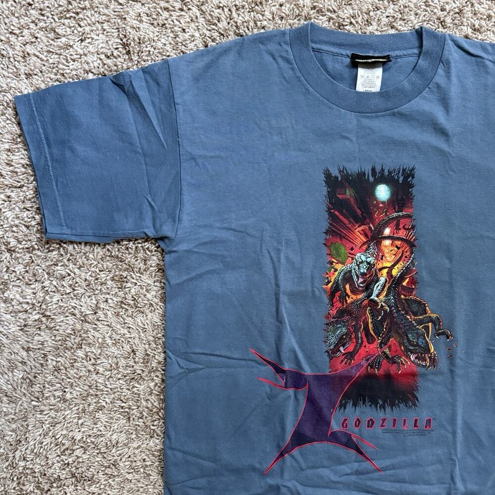 Vintage 1998 Godzilla Movie Promo Tee Blue T-Shirt Short Sleeve Men’s Size Large